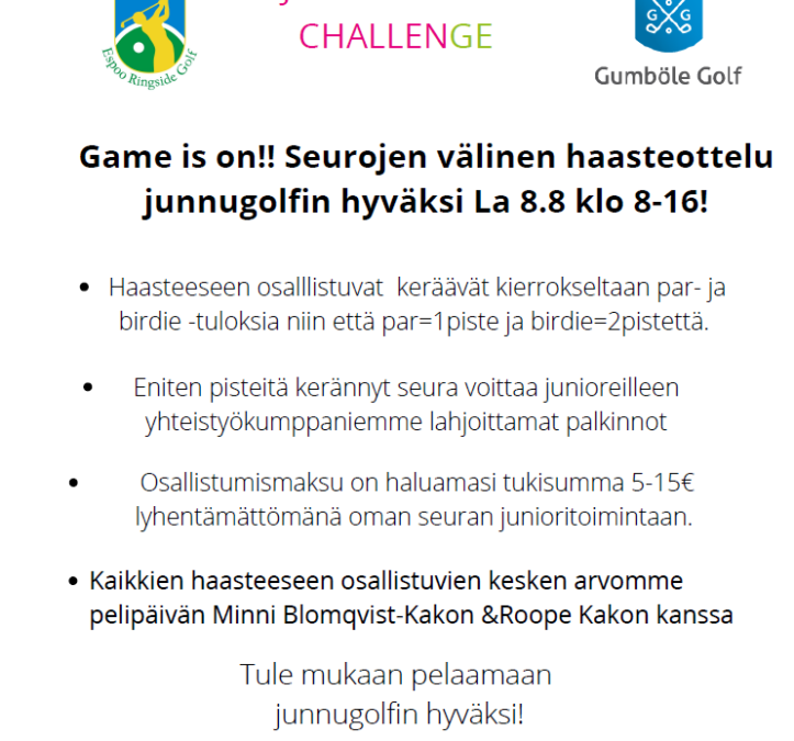 HAASTEOTTELU JUNNUTOIMINNAN HYVÄKSI! KAIKKI MUKAAN! Junnubaloo 8.8