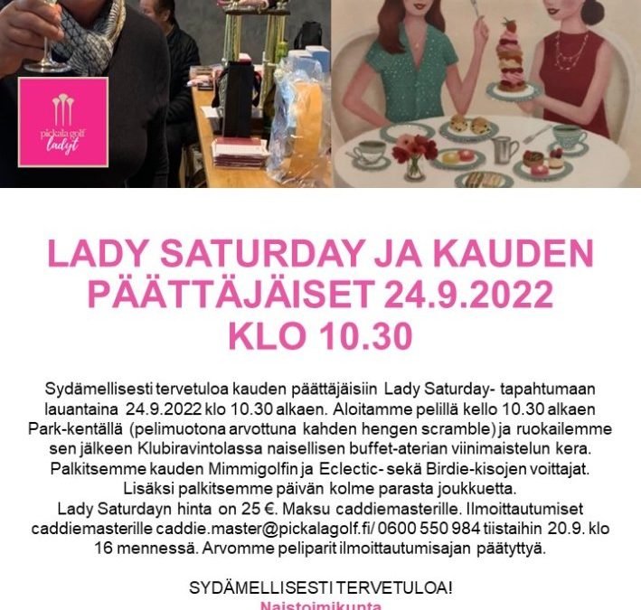 Lady Saturday ja naisten kauden päättäjäiset 24.9.2022 klo 10.30 alkaen